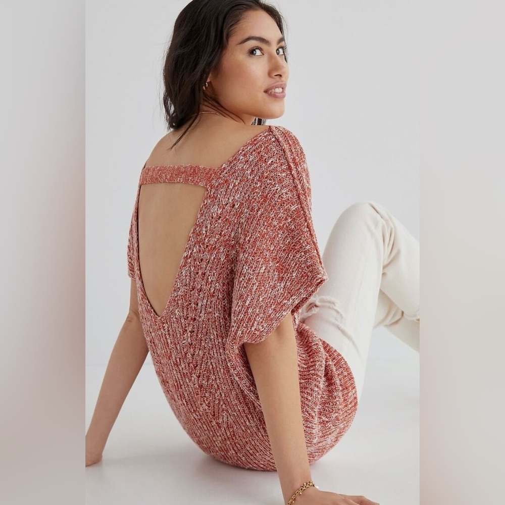 Anthropologie Pilcro Red Marled Open-Back Knit Tunic Sweater Tee L